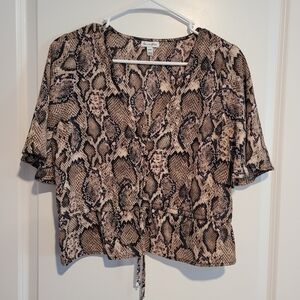Love Fire Brown and Taupe Snakeskin Blouse Top